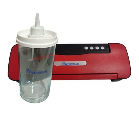 Ev Tipi Vakum Makinesi Kırmızı Kavanoz Vakumlama Hazneli