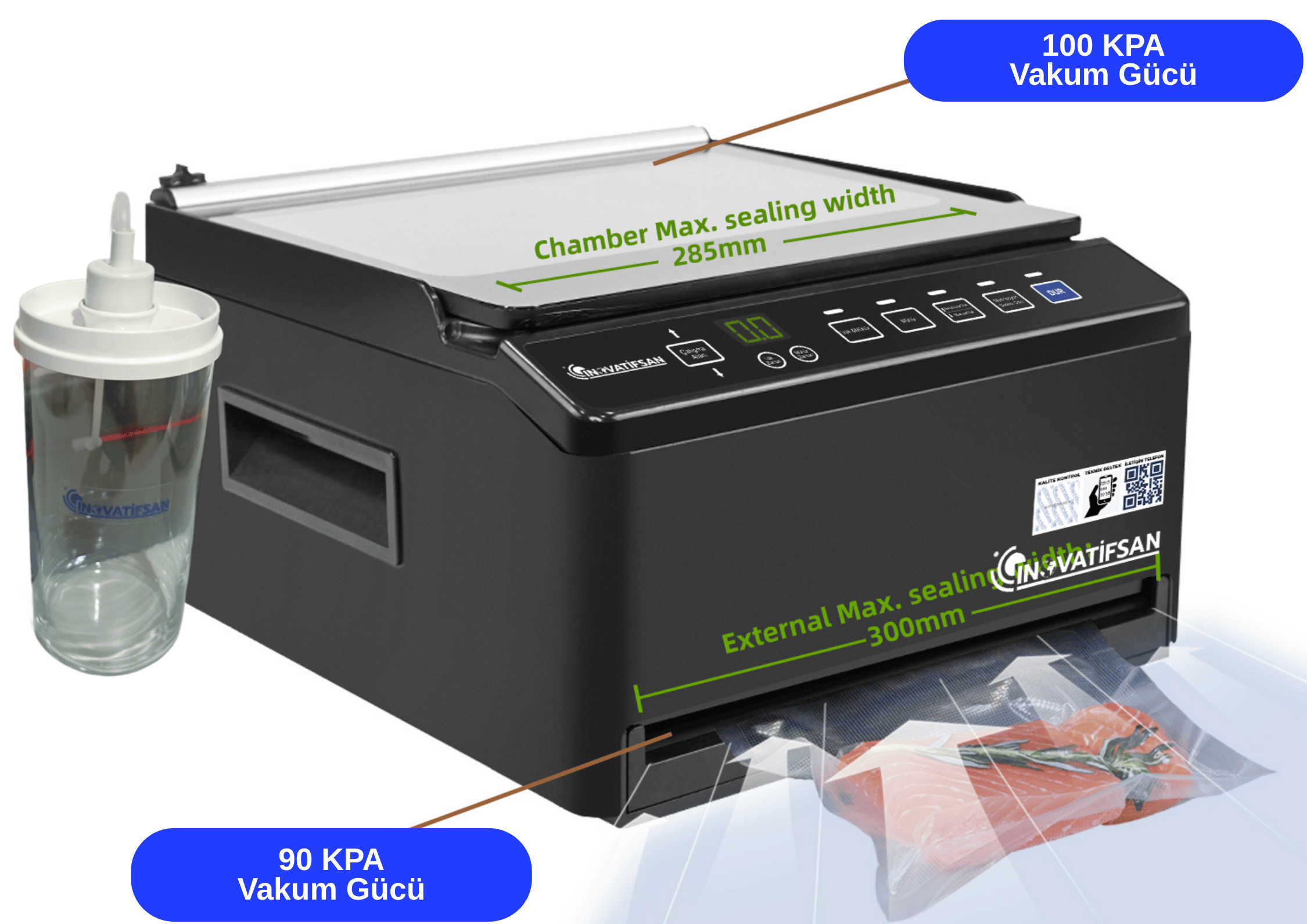 Endüstriyel Hazneli Ev Tipi Vakum Makinesi Siyah Kavanoz Vakumlama